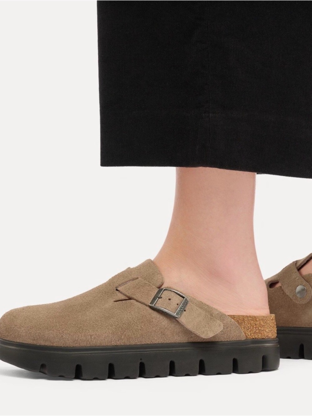Papillio Taupe Suede Slip-On Mule with Buckle